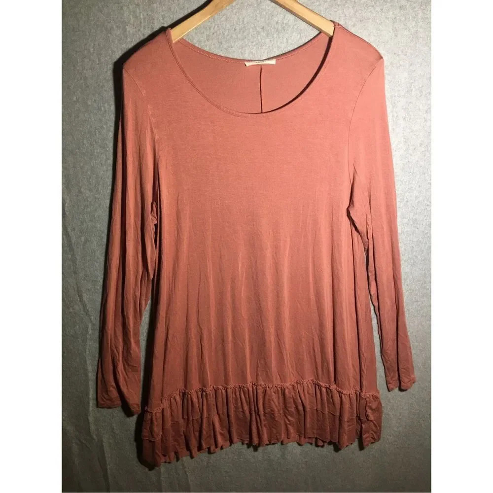 Womens Easel Dress Long Sleeve Tiered Mauve Pink Scoop Neck Cute Valentines Day